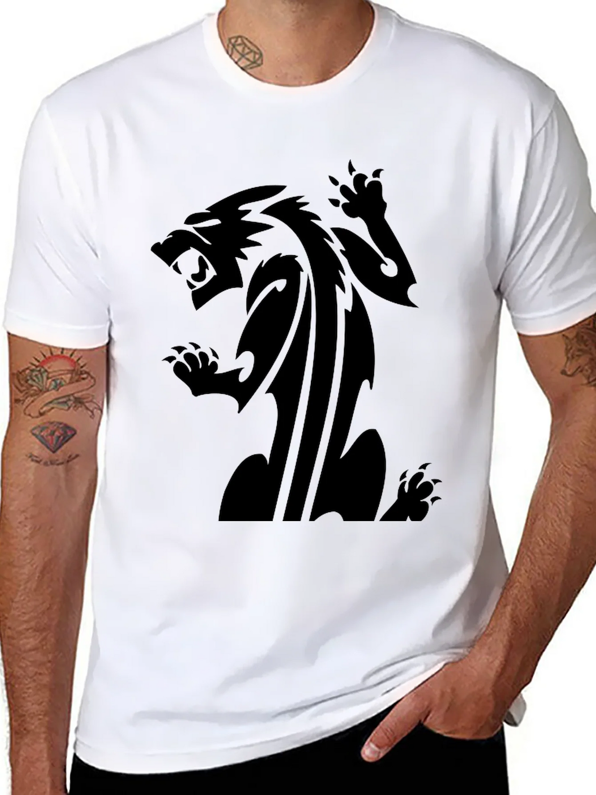 Mens Black T-Shirt with Fierce Animal Graphic product image 7