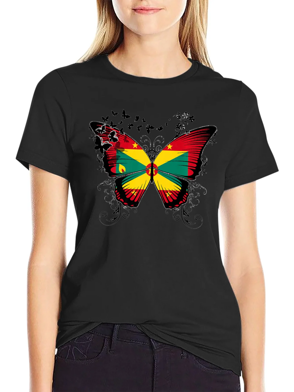 Grenada Flag Butterfly Graphic Tee - Black product image 2