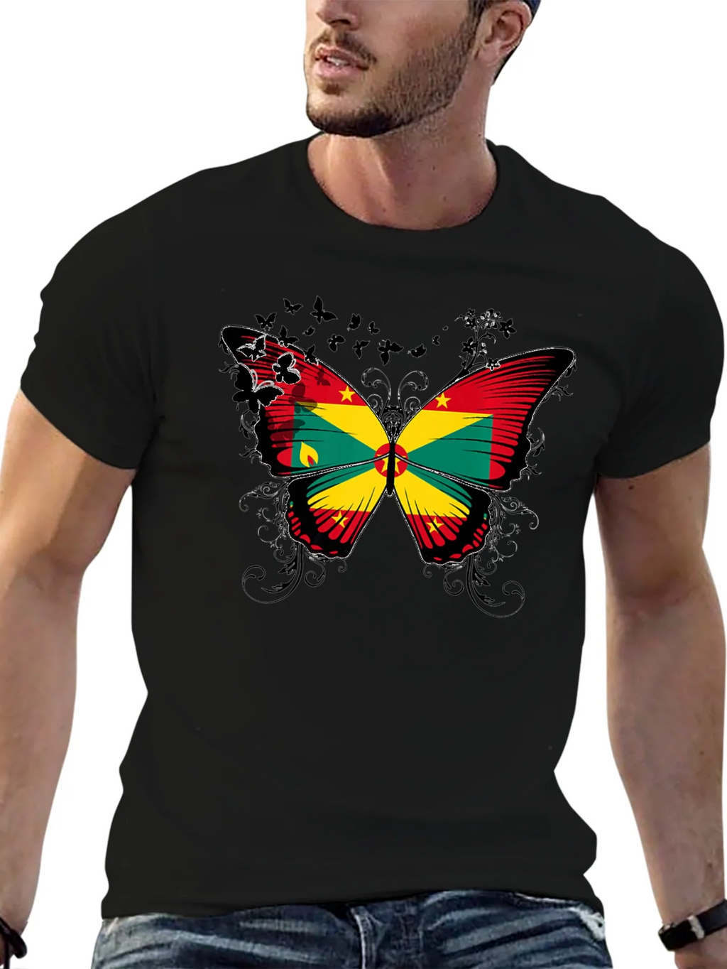 Grenada Flag Butterfly Graphic Tee - Black product image 6