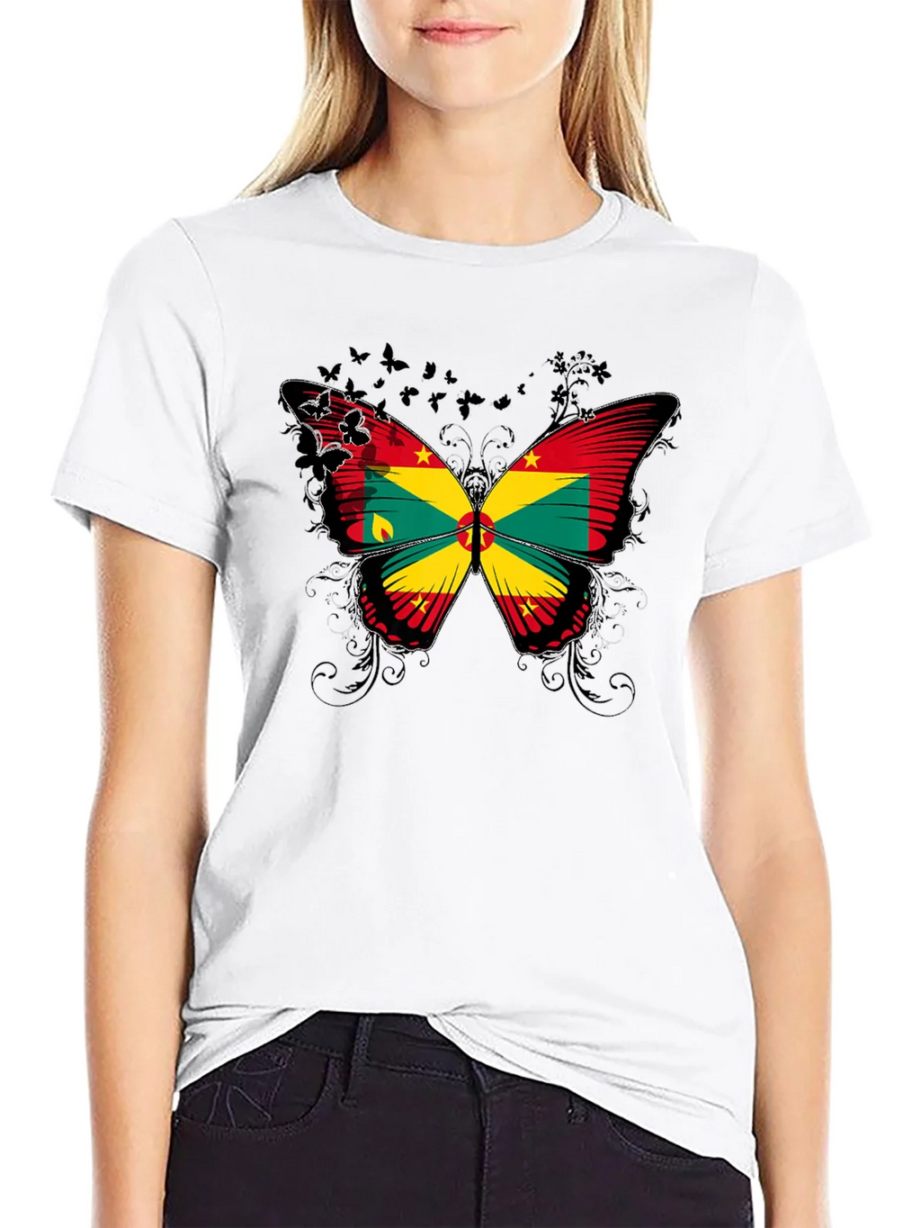 Grenada Flag Butterfly Graphic Tee - Black product image 8