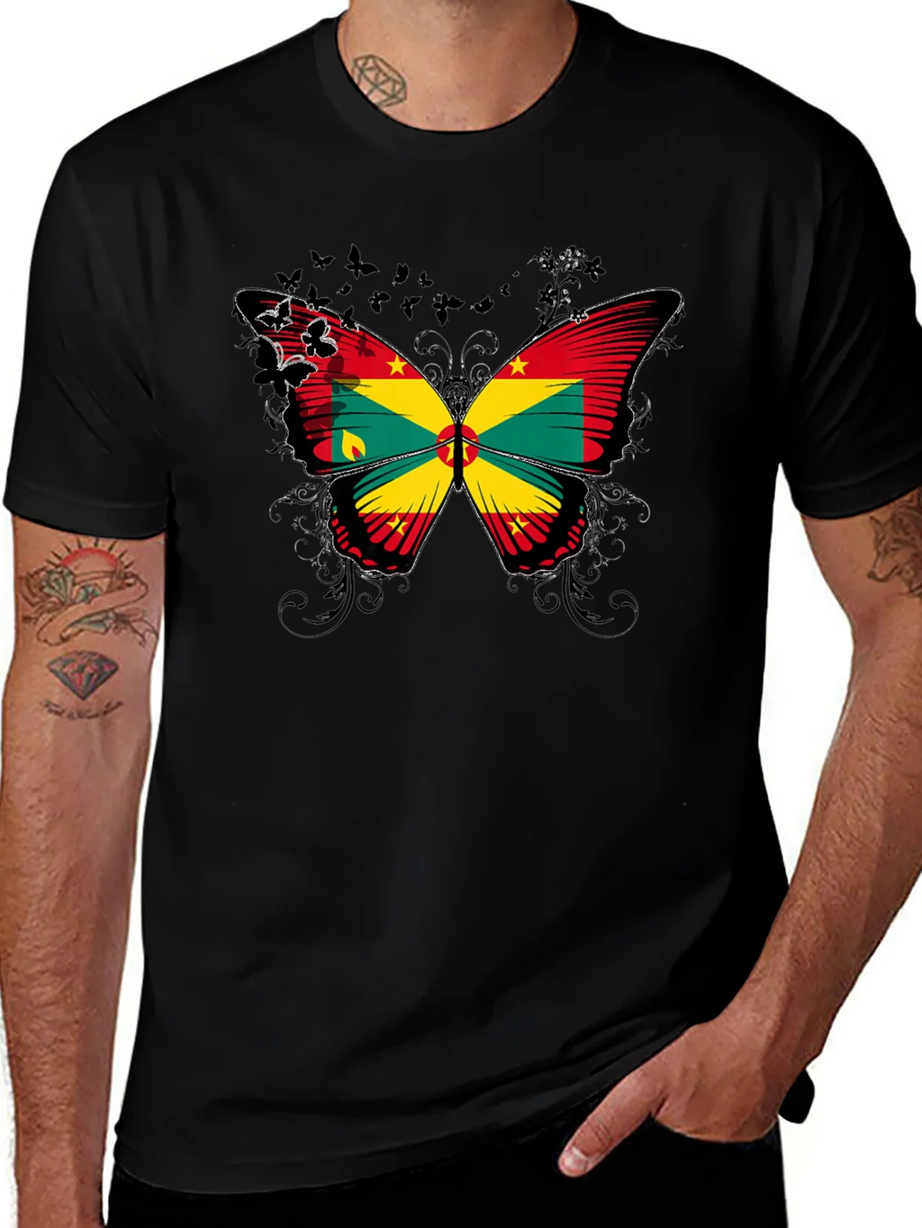 Grenada Flag Butterfly Graphic Tee - Black product image 1