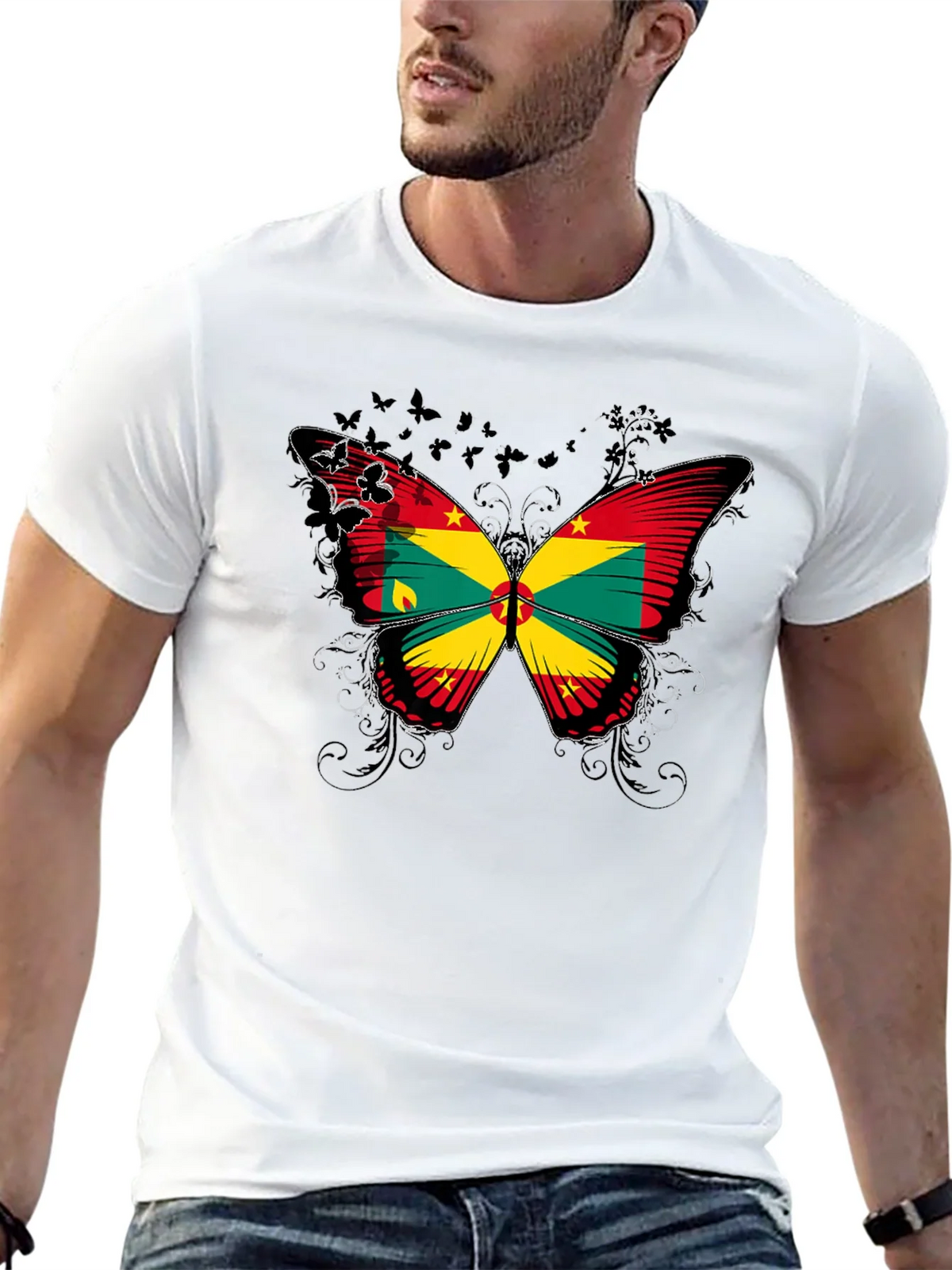 Grenada Flag Butterfly Graphic Tee - Black product image 12