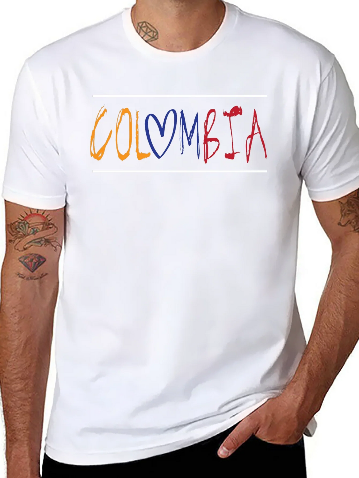 Colombia Flag Heart Graphic Tee - Black Cotton Comfort Fit product image 5