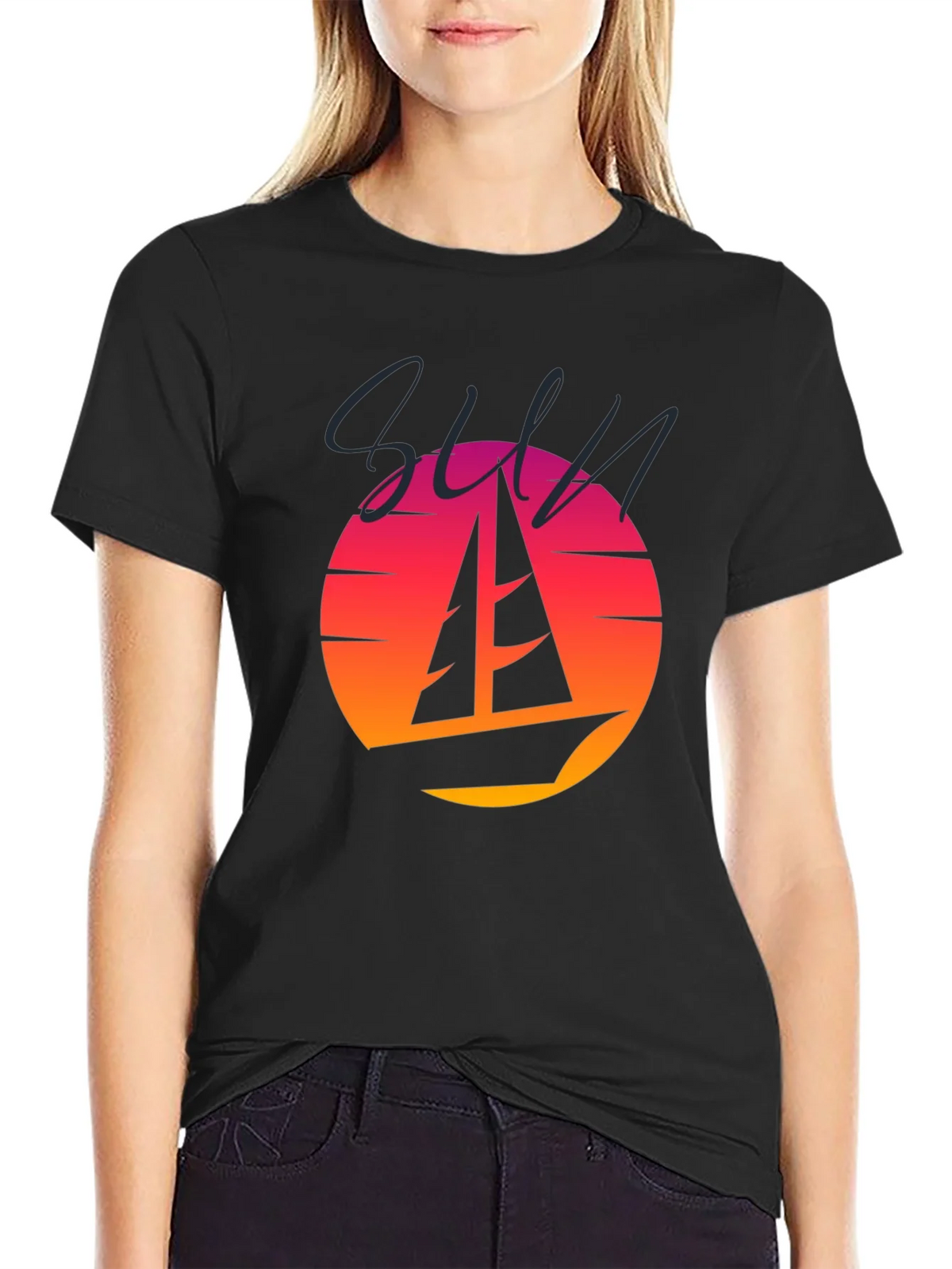 Retro Sunset Sailboat Graphic T-Shirt product image 2