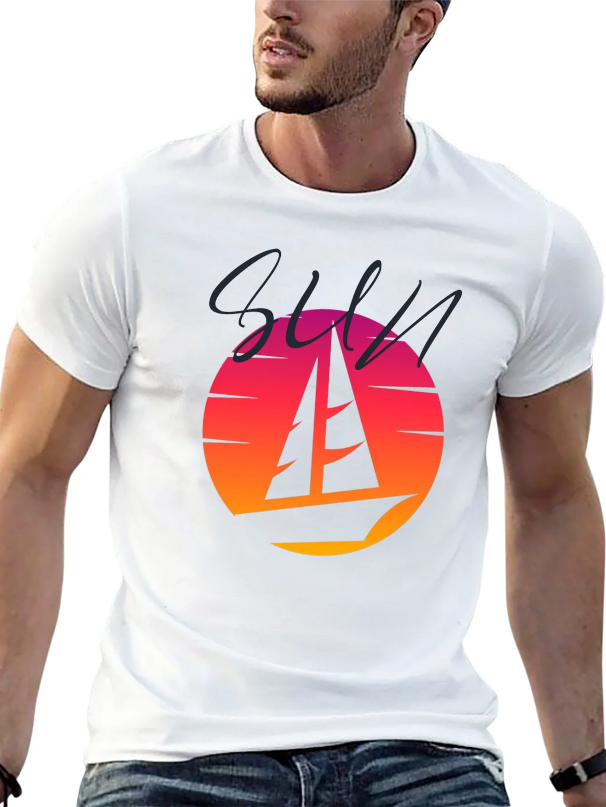 Retro Sunset Sailboat Graphic T-Shirt product image 9