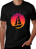 Retro Sunset Sailboat Graphic T-Shirt product image 1
