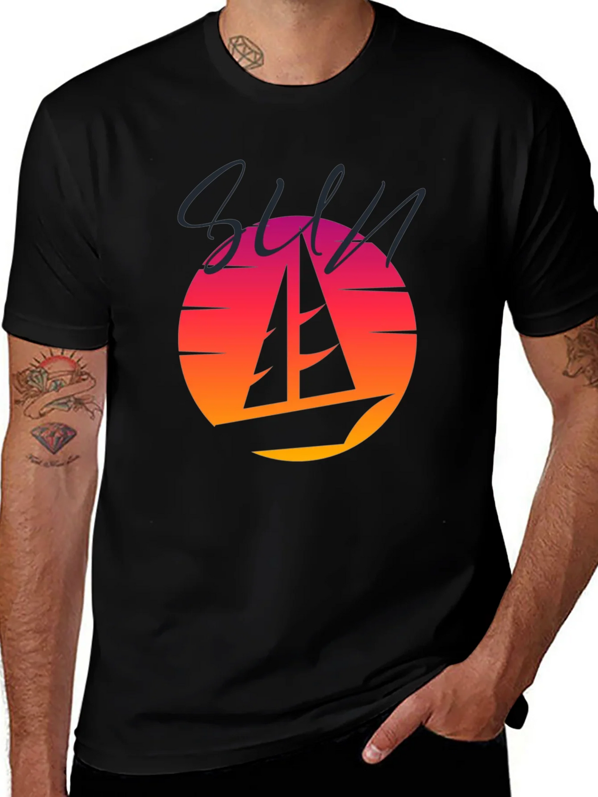 Retro Sunset Sailboat Graphic T-Shirt product image 1