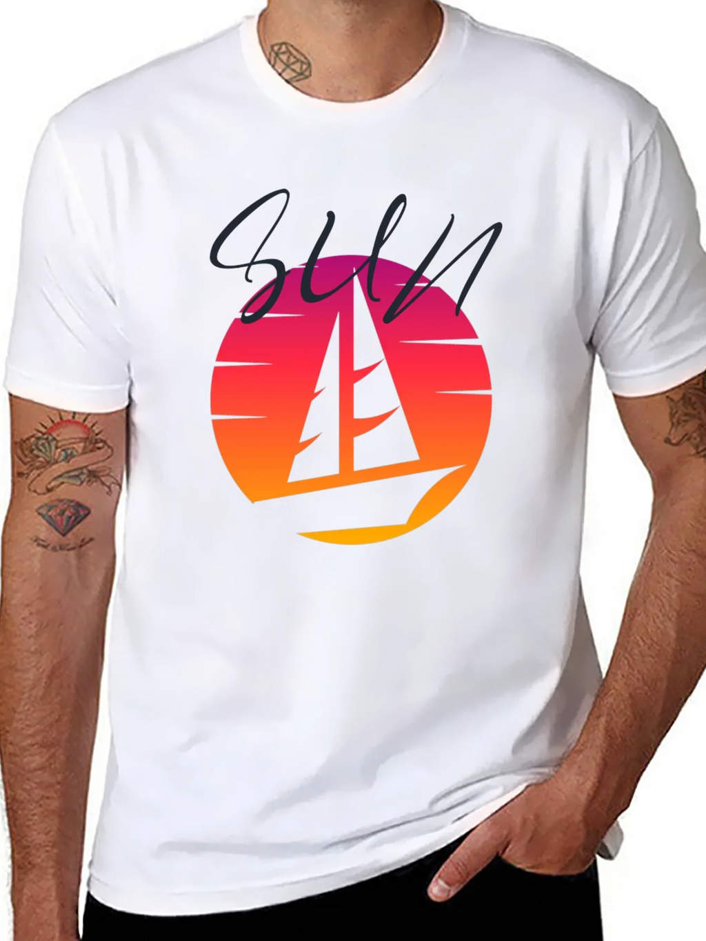 Retro Sunset Sailboat Graphic T-Shirt product image 7