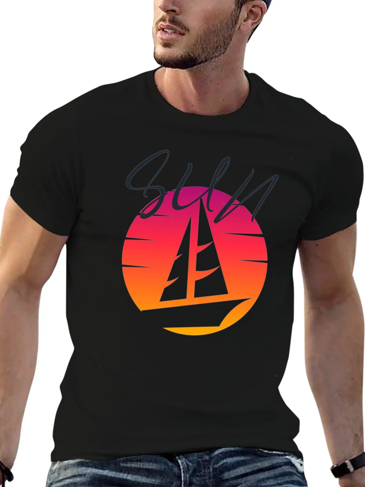 Retro Sunset Sailboat Graphic T-Shirt product image 6
