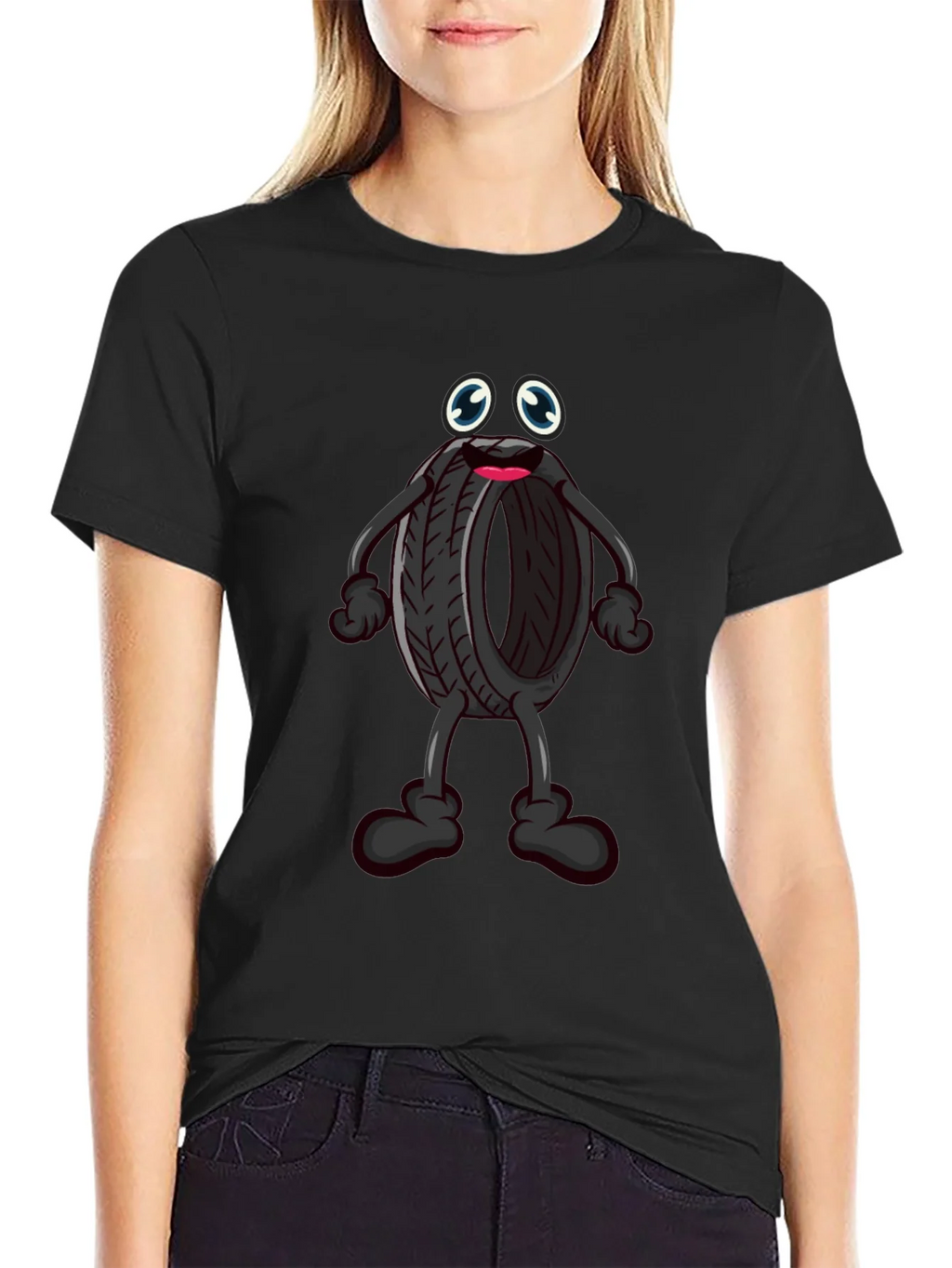 Cartoon Tire T-Shirt - Black Crew Neck product image 1