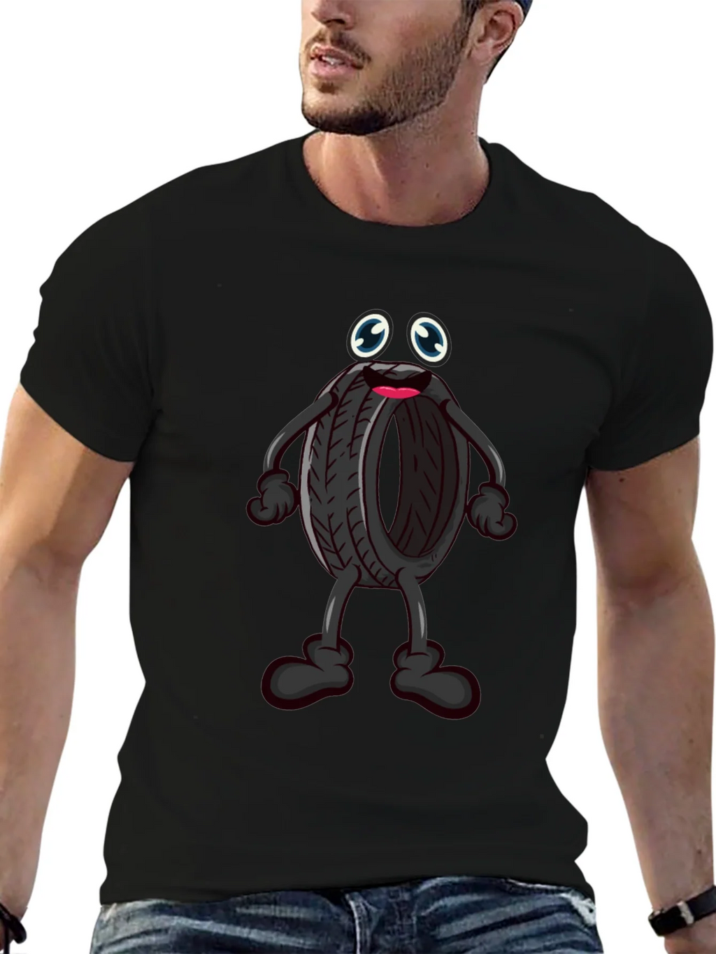 Cartoon Tire T-Shirt - Black Crew Neck product image 3