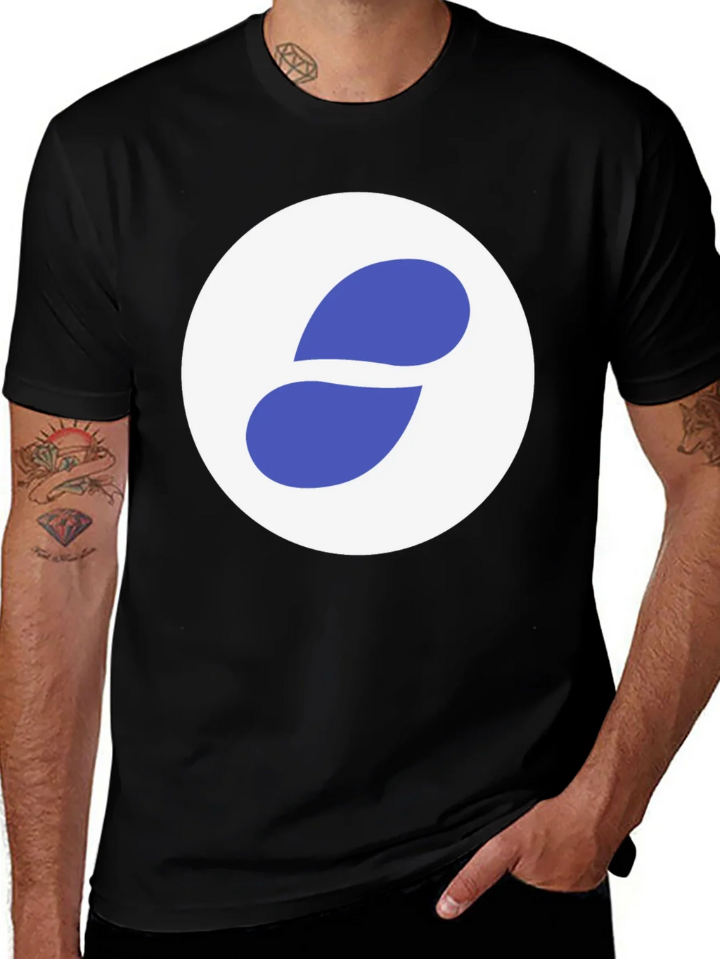 Stylish Black Tee with Abstract Blue and White Graphic product image 1