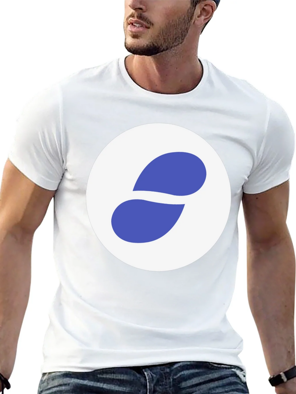Stylish Black Tee with Abstract Blue and White Graphic product image 12