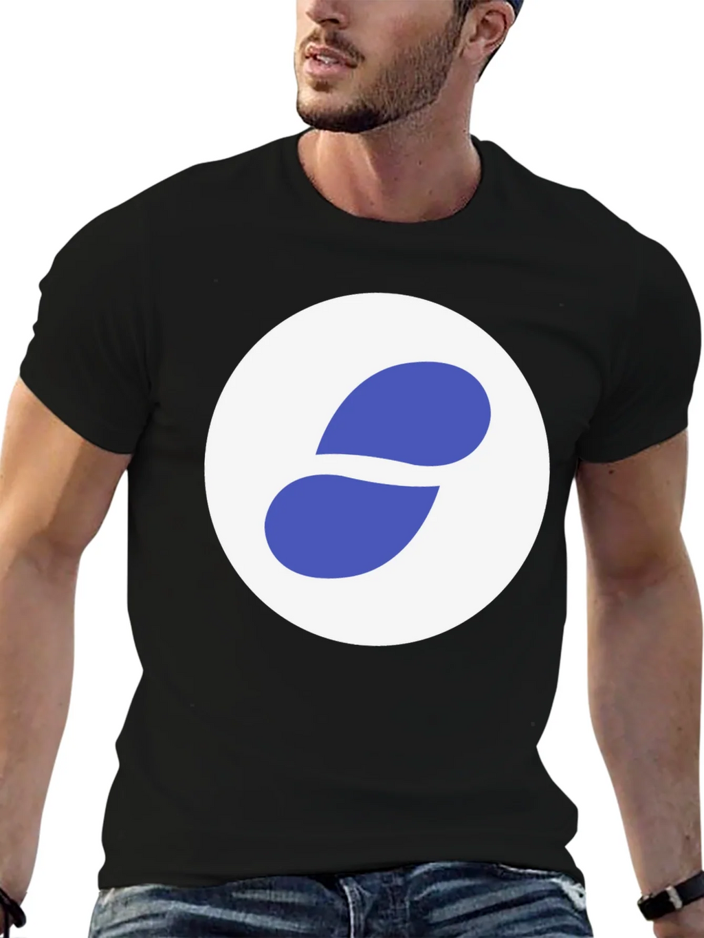 Stylish Black Tee with Abstract Blue and White Graphic product image 6