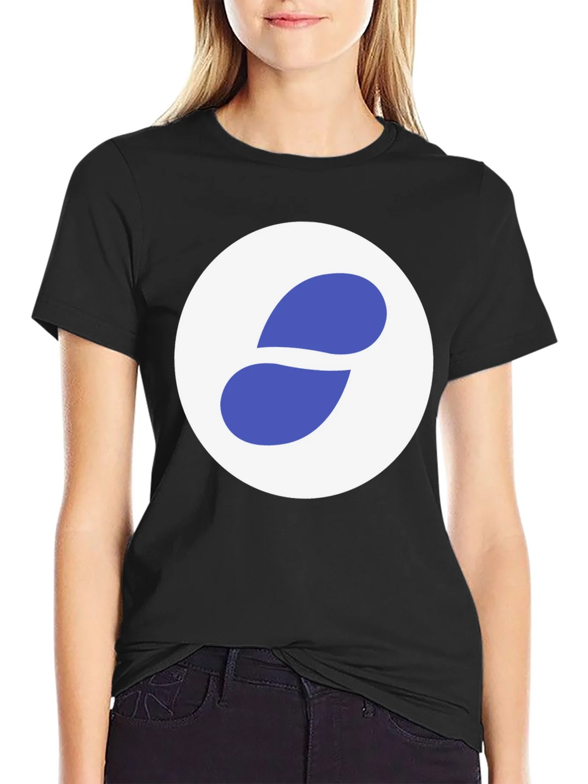 Stylish Black Tee with Abstract Blue and White Graphic product image 2