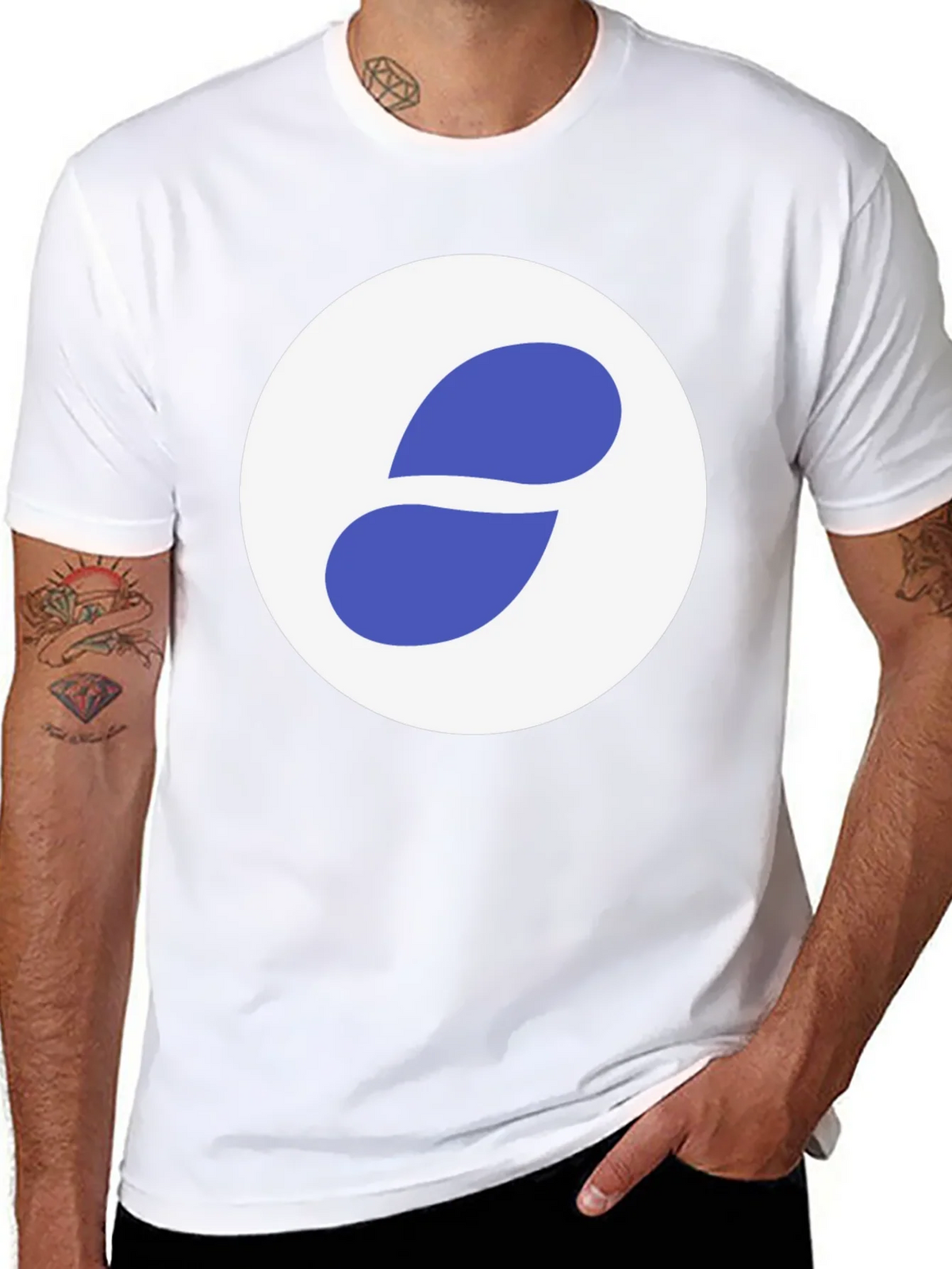 Stylish Black Tee with Abstract Blue and White Graphic product image 7