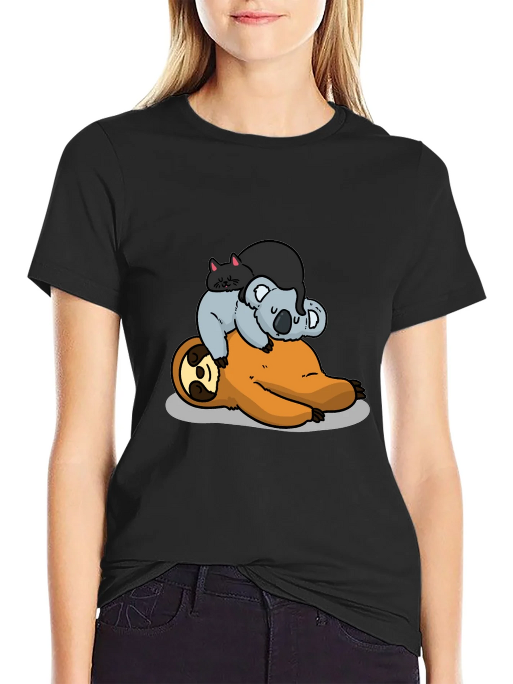 Sloth Koala and Cat Cartoon T-Shirt product image 2
