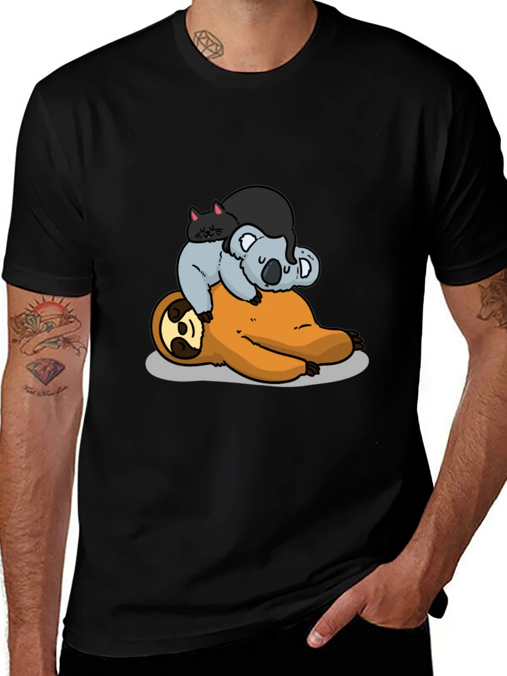 Sloth Koala and Cat Cartoon T-Shirt product image 1