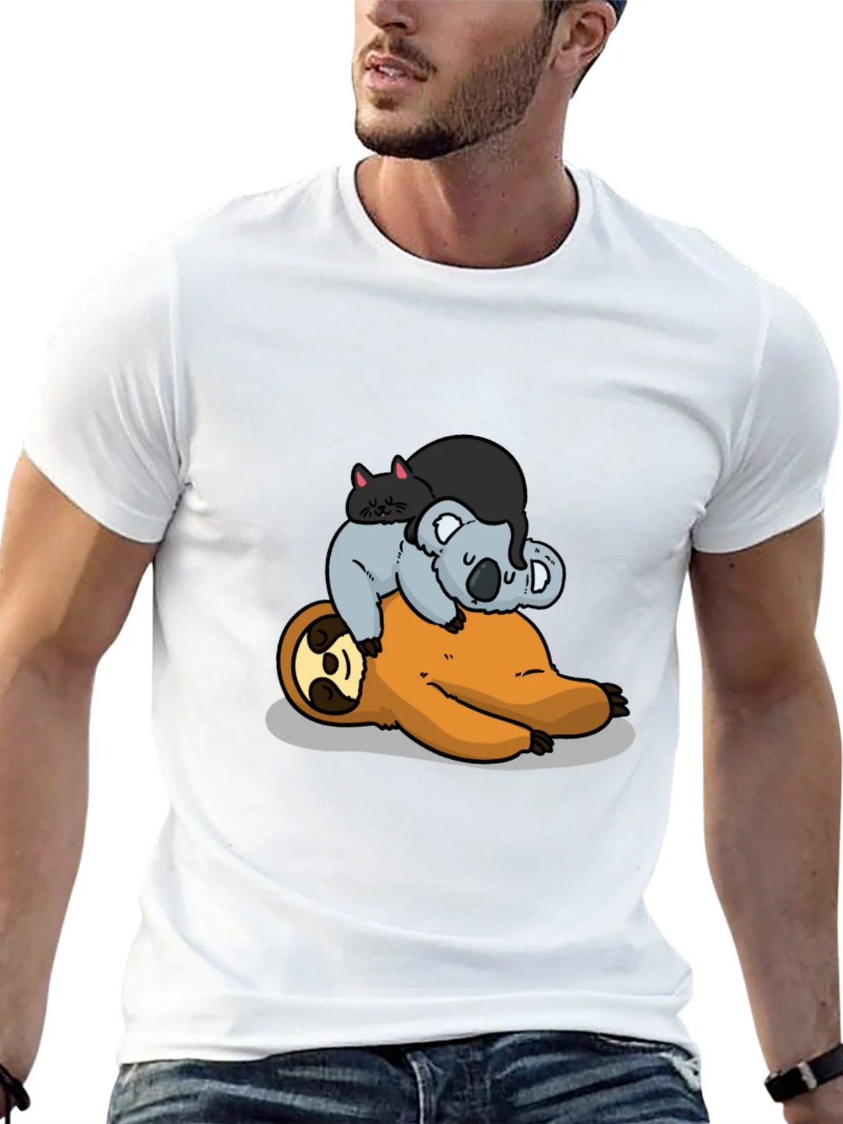 Sloth Koala and Cat Cartoon T-Shirt product image 12