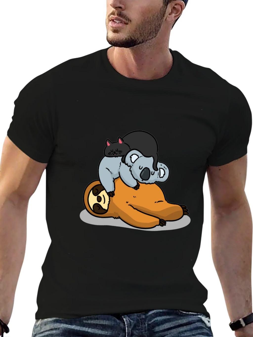 Sloth Koala and Cat Cartoon T-Shirt product image 6