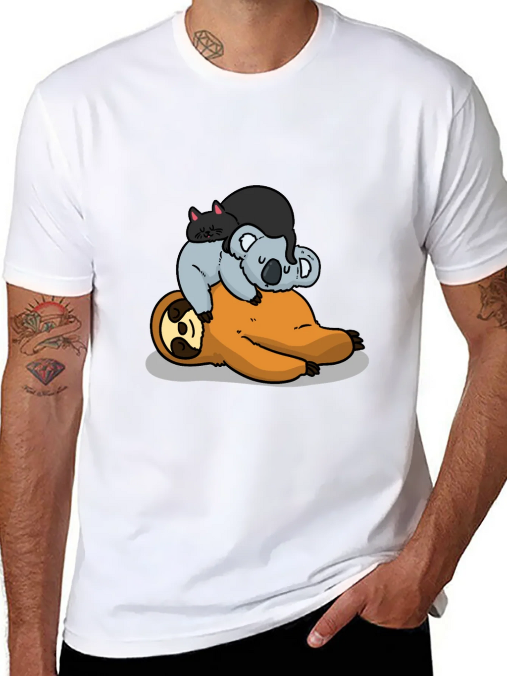 Sloth Koala and Cat Cartoon T-Shirt product image 7