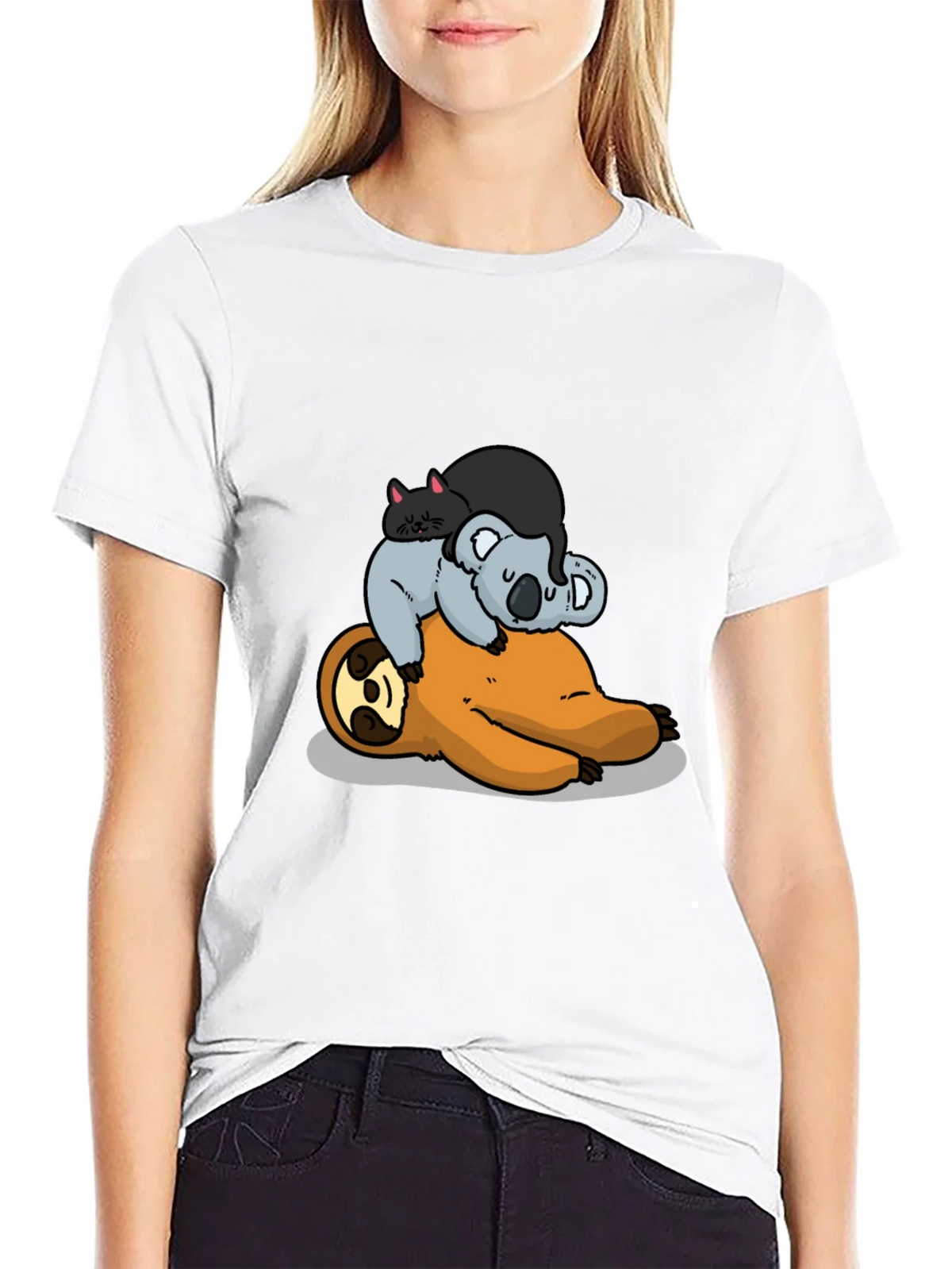 Sloth Koala and Cat Cartoon T-Shirt product image 8