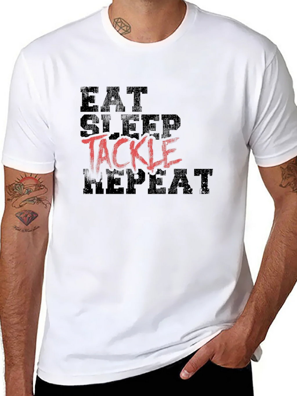 Eat Sleep Tackle Repeat Black T-Shirt product image 7