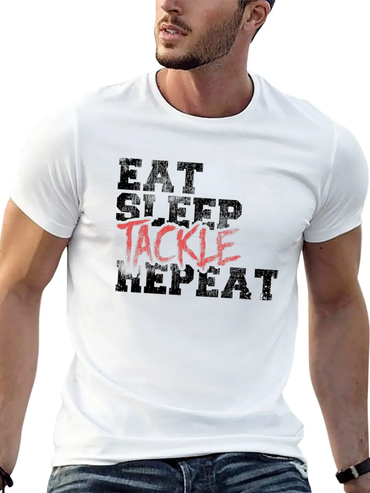 Eat Sleep Tackle Repeat Black T-Shirt product image 12