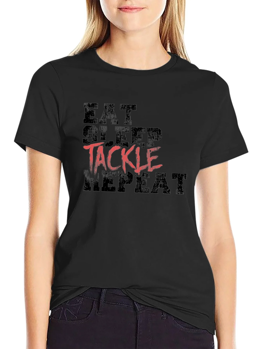 Eat Sleep Tackle Repeat Black T-Shirt product image 2