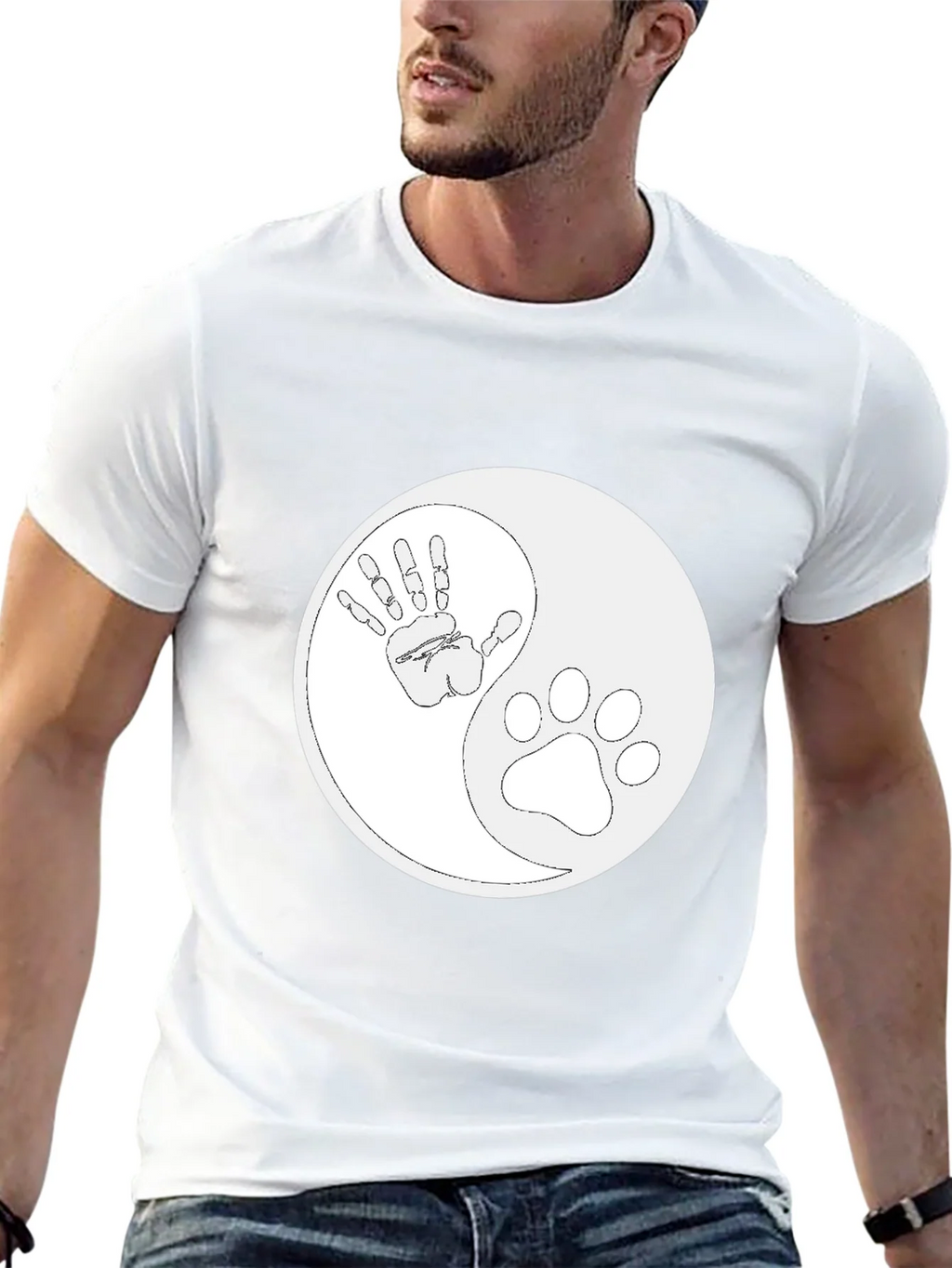 Yin Yang Hand Paw Print T-Shirt - Unisex Black Tee product image 12