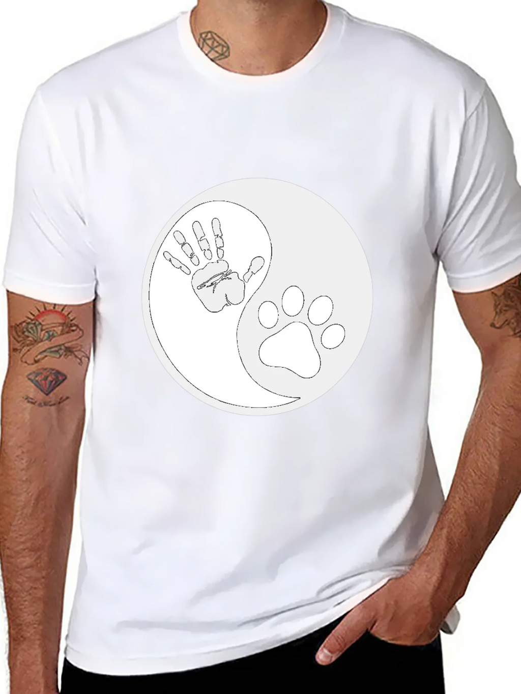 Yin Yang Hand Paw Print T-Shirt - Unisex Black Tee product image 7