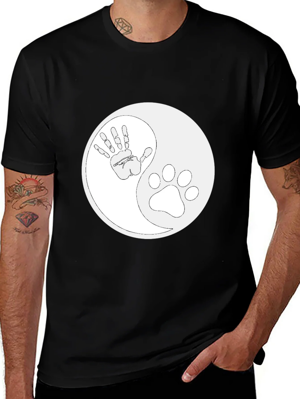 Yin Yang Hand Paw Print T-Shirt - Unisex Black Tee product image 1