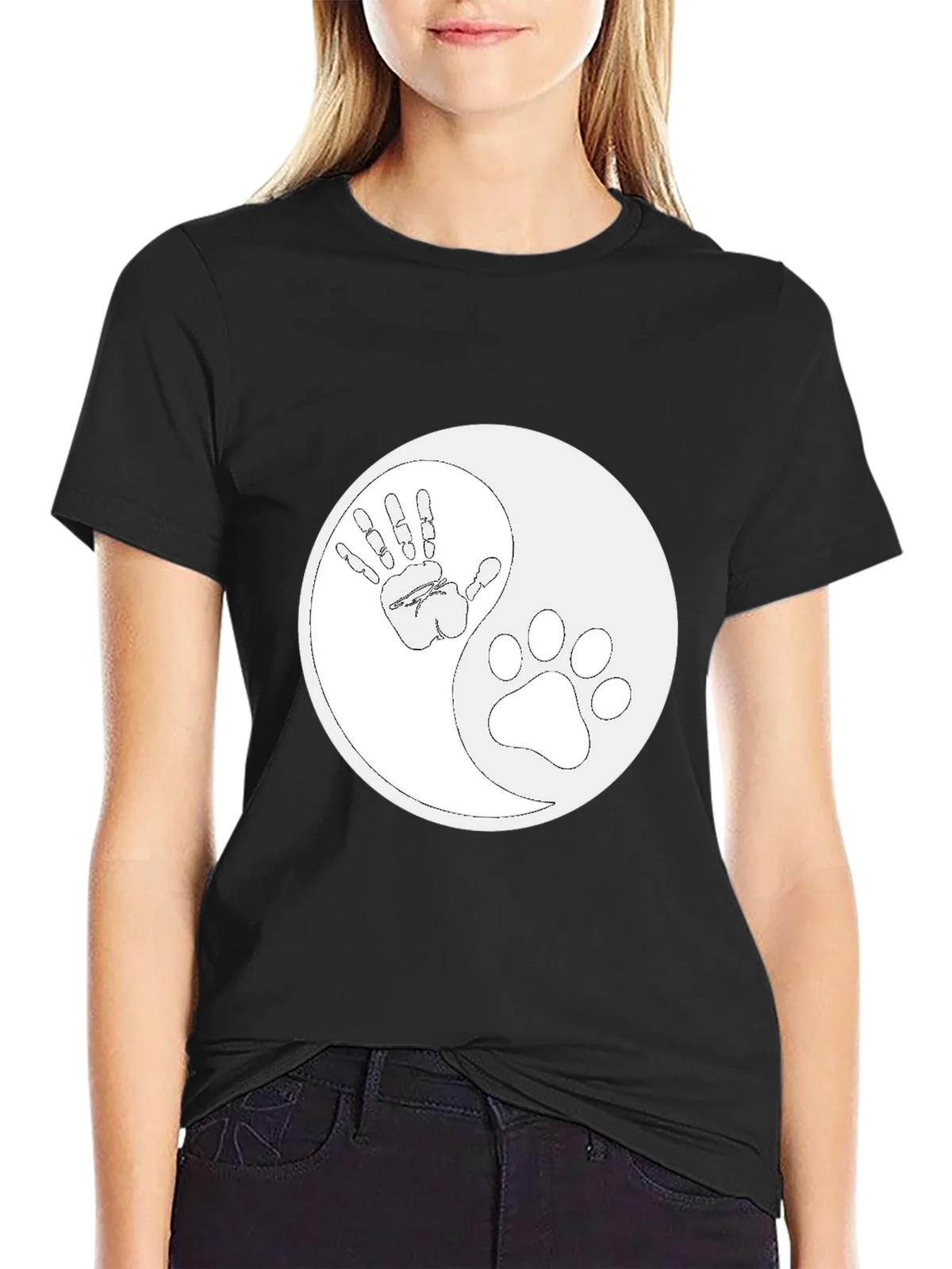 Yin Yang Hand Paw Print T-Shirt - Unisex Black Tee product image 2