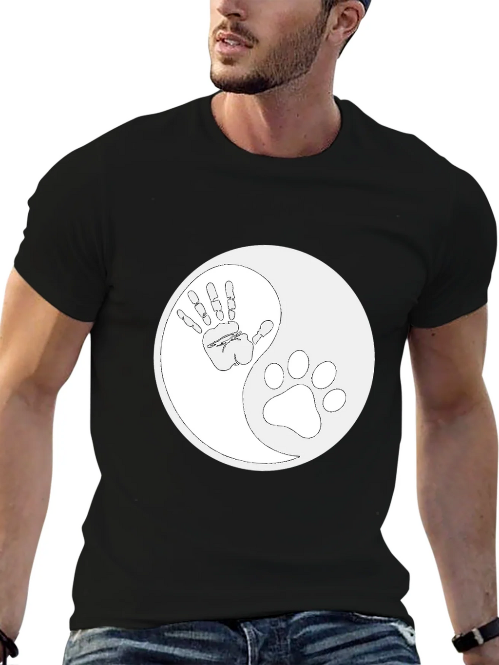 Yin Yang Hand Paw Print T-Shirt - Unisex Black Tee product image 6