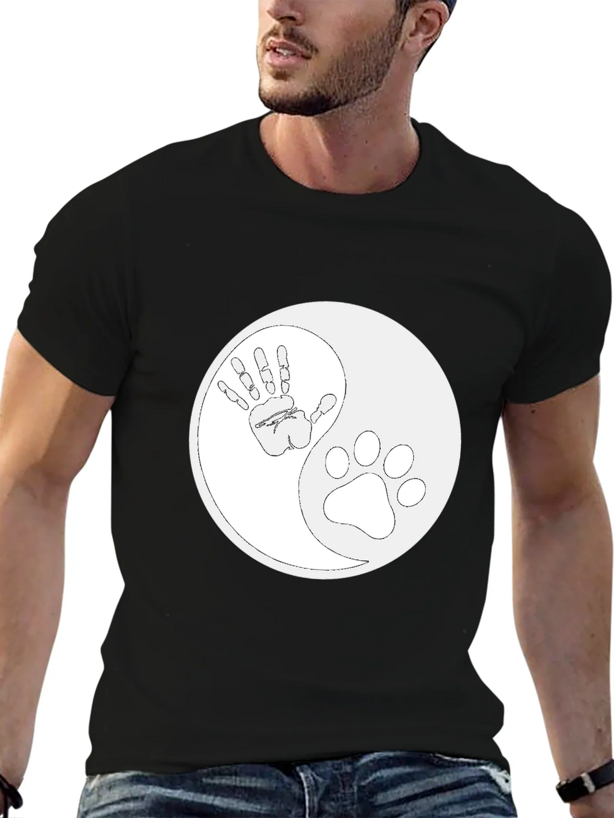 Yin Yang Hand Paw Print T-Shirt - Unisex Black Tee product image 6