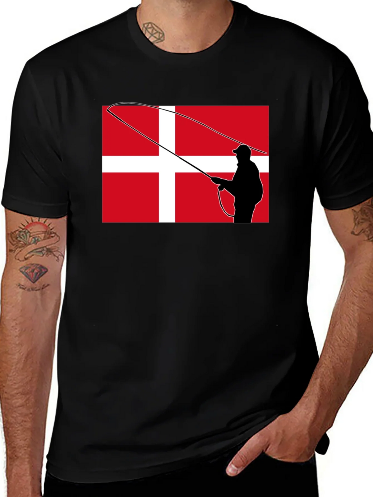 Danish Angler T-Shirt - Denmark Flag Fishing Tee product image 1