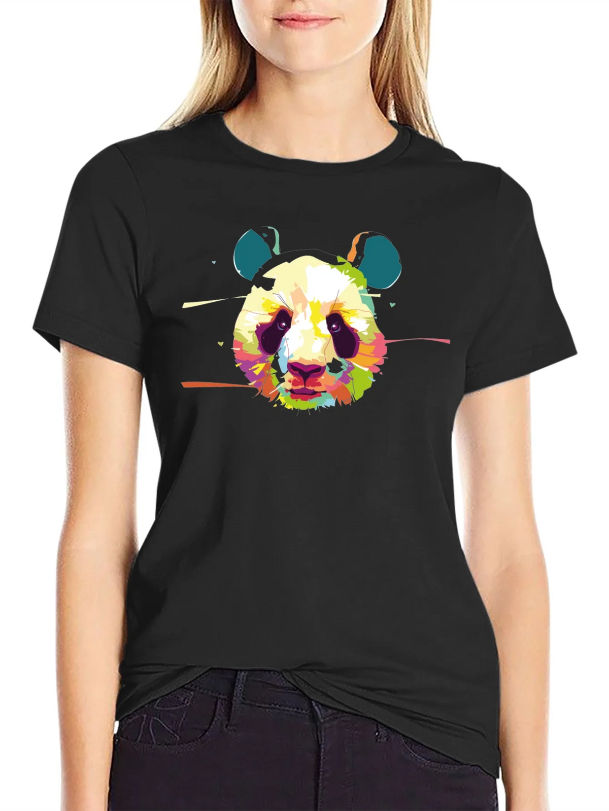 Colorful Panda Graphic Black T-Shirt product image 1