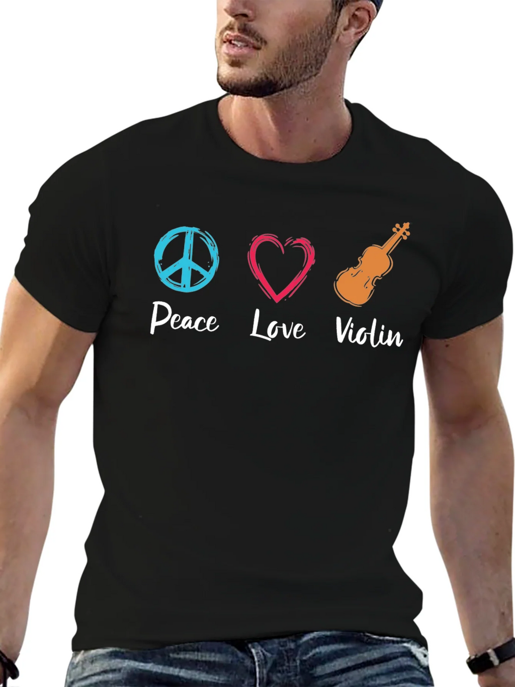 Peace Love Violin Graphic T-Shirt product image 6