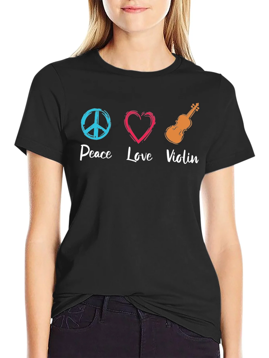 Peace Love Violin Graphic T-Shirt product image 2