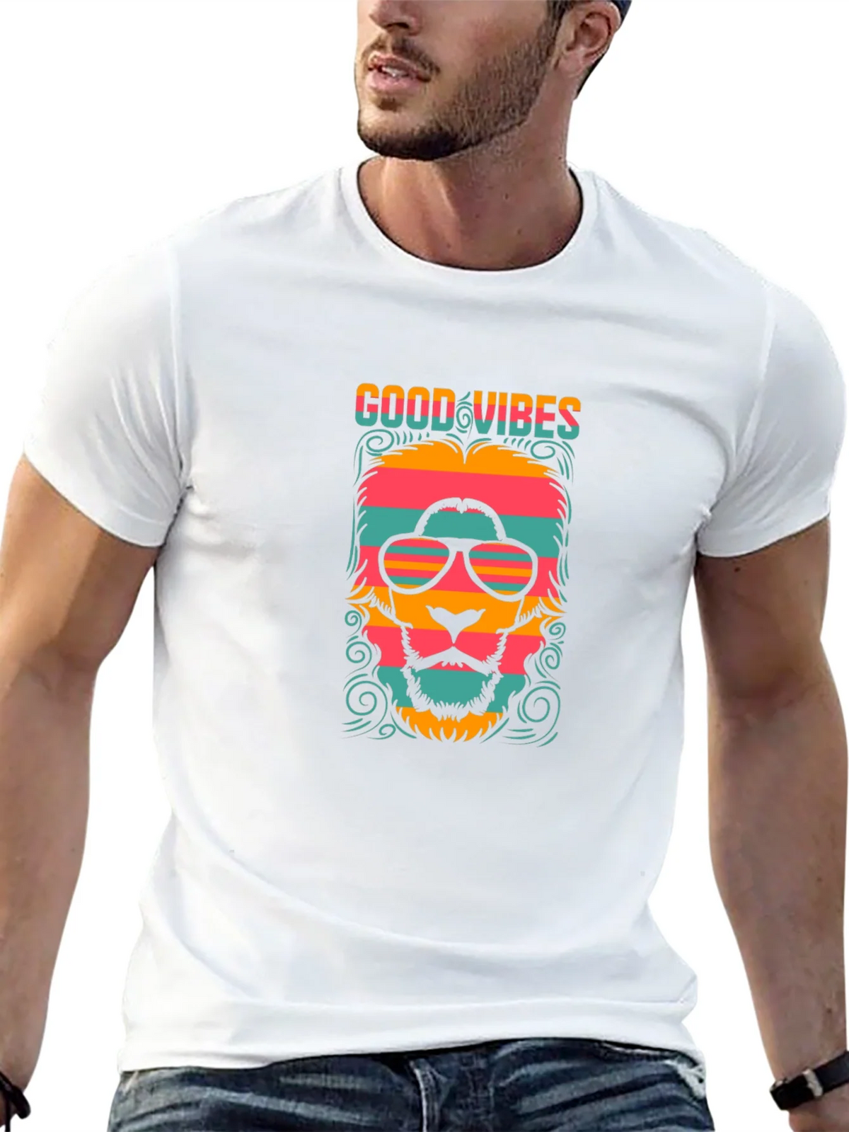 Good Vibes Retro Lion Graphic Tee - Black product image 8
