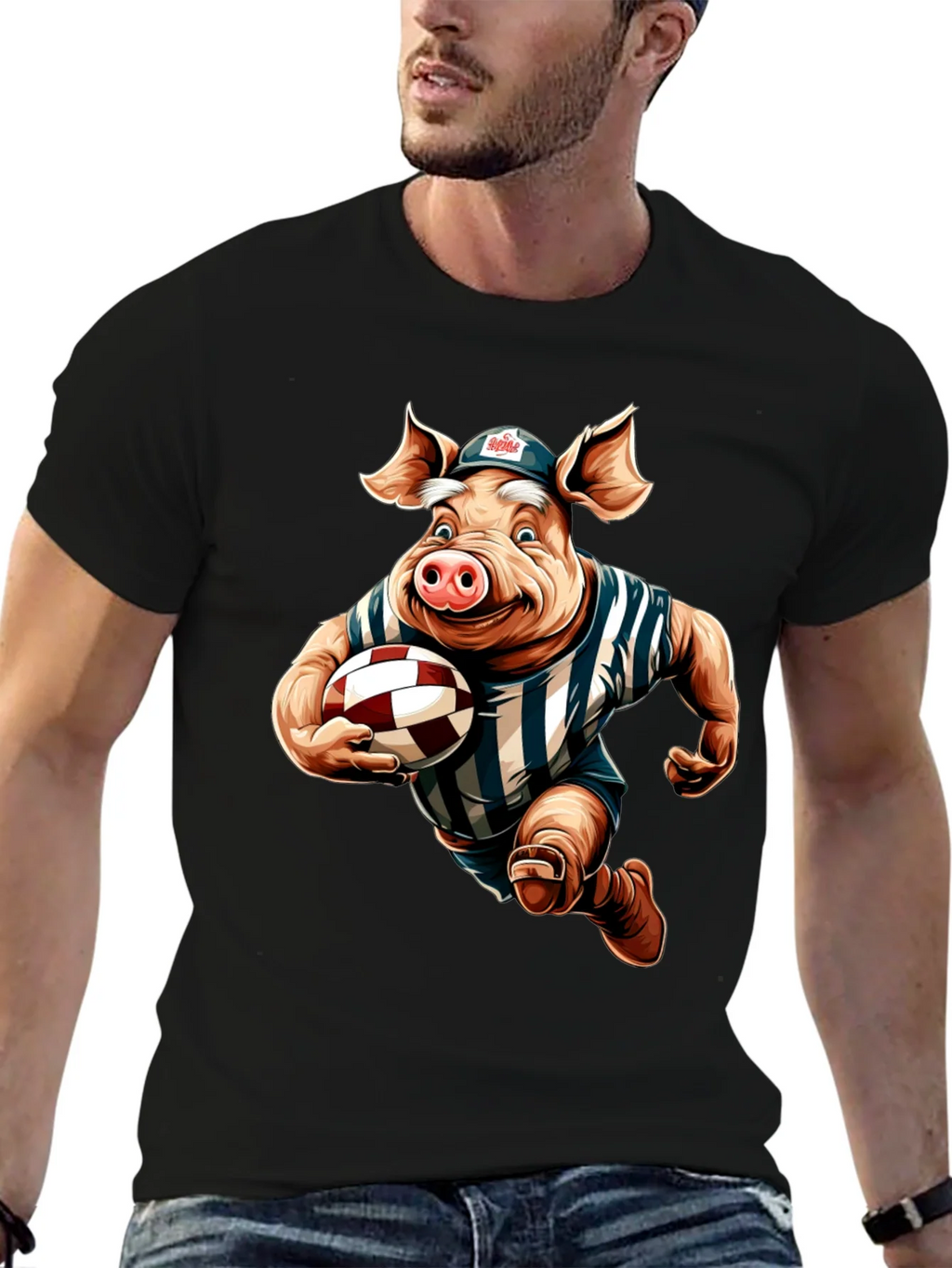 Pig Rugby Player Graphic Tee - Sports Humor Shirt product image 2