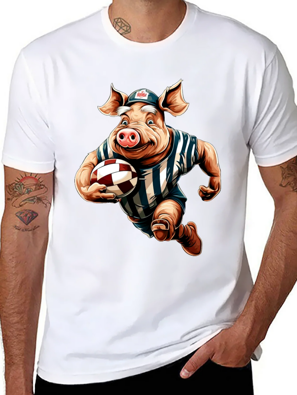 Pig Rugby Player Graphic Tee - Sports Humor Shirt product image 3