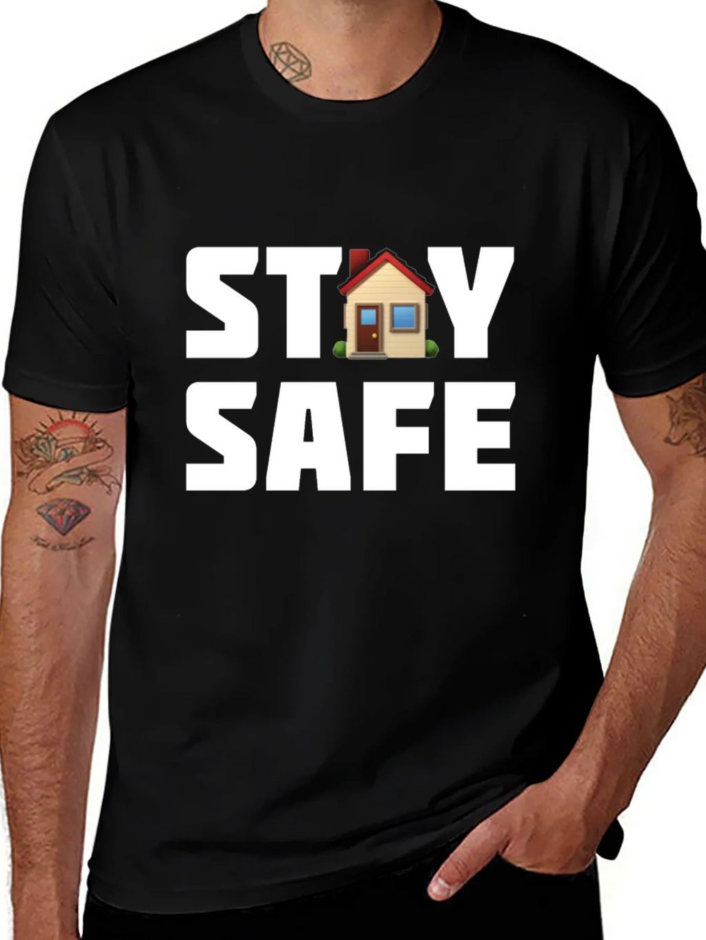 Stay Safe T-Shirt with House Graphic product image 1