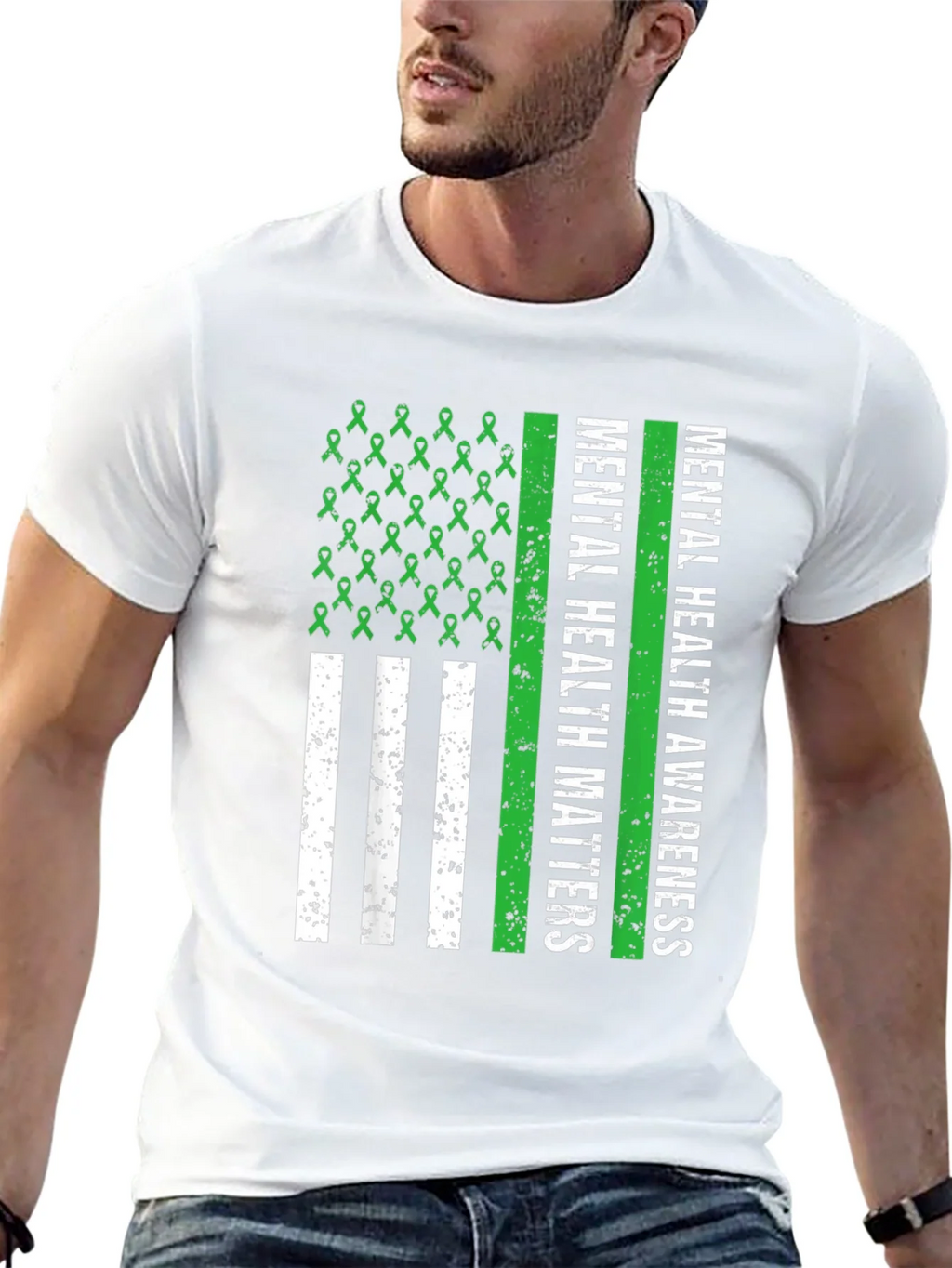 Mental Health Awareness Ribbon Flag Tee product image 12