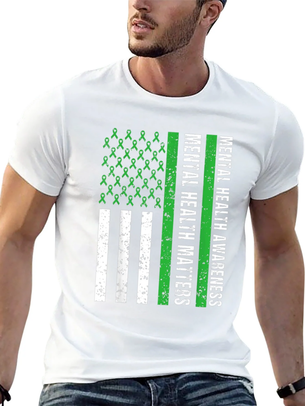 Mental Health Awareness Ribbon Flag Tee product image 12
