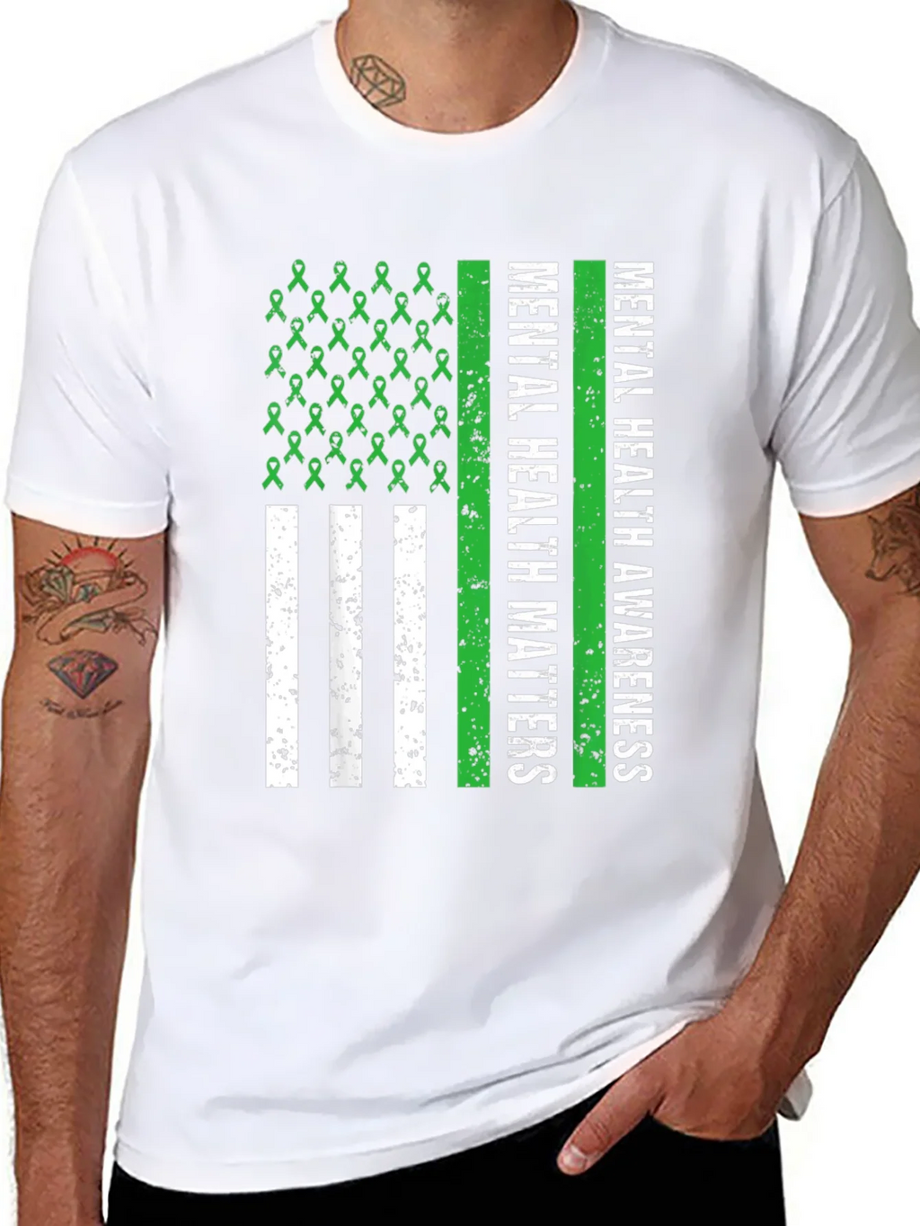 Mental Health Awareness Ribbon Flag Tee product image 7