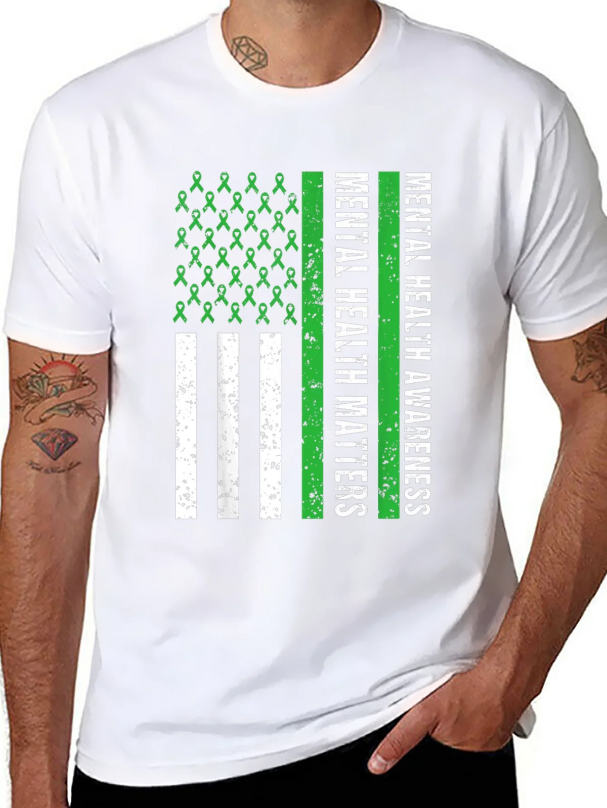Mental Health Awareness Ribbon Flag Tee product image 7