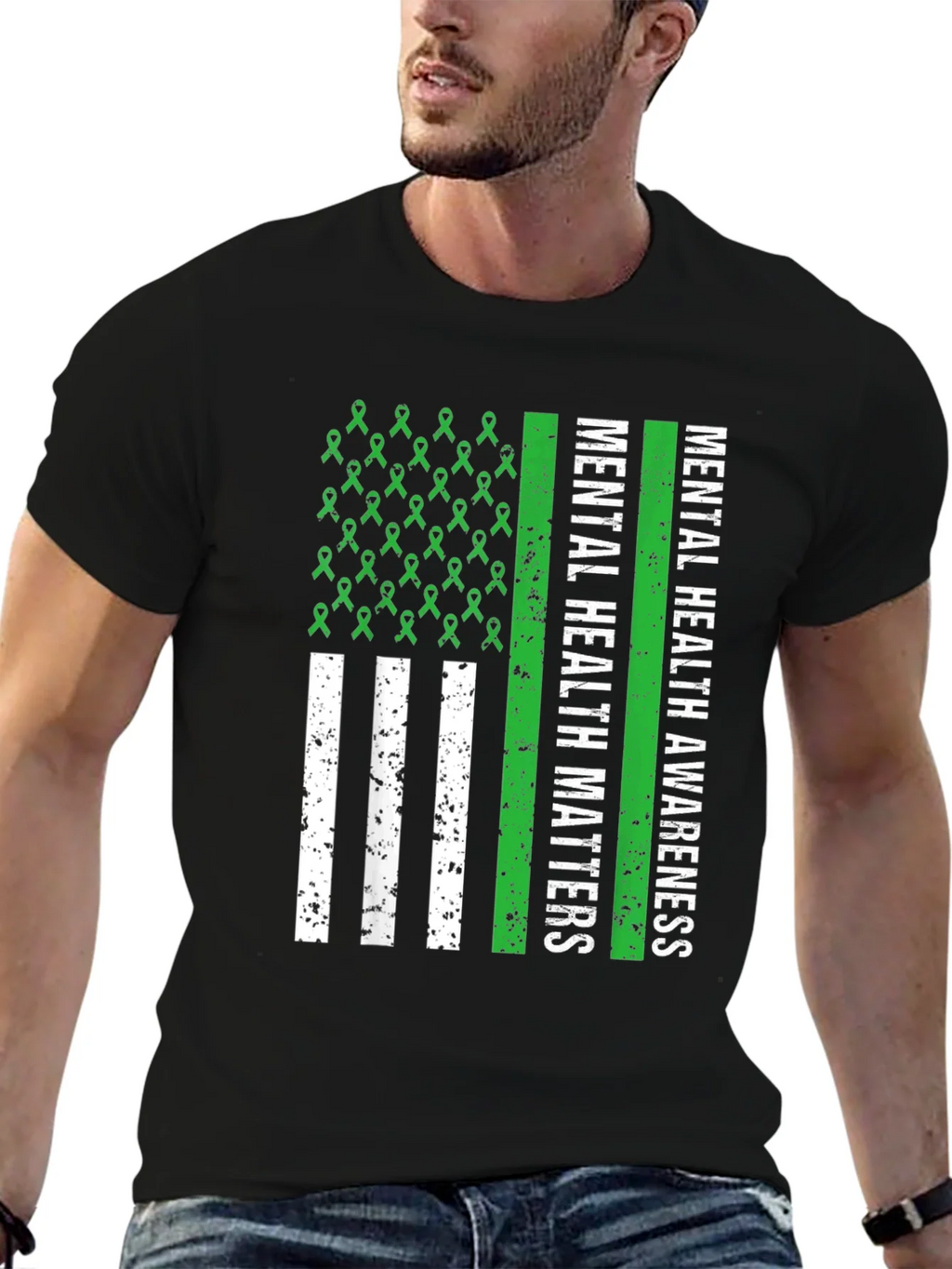 Mental Health Awareness Ribbon Flag Tee product image 6