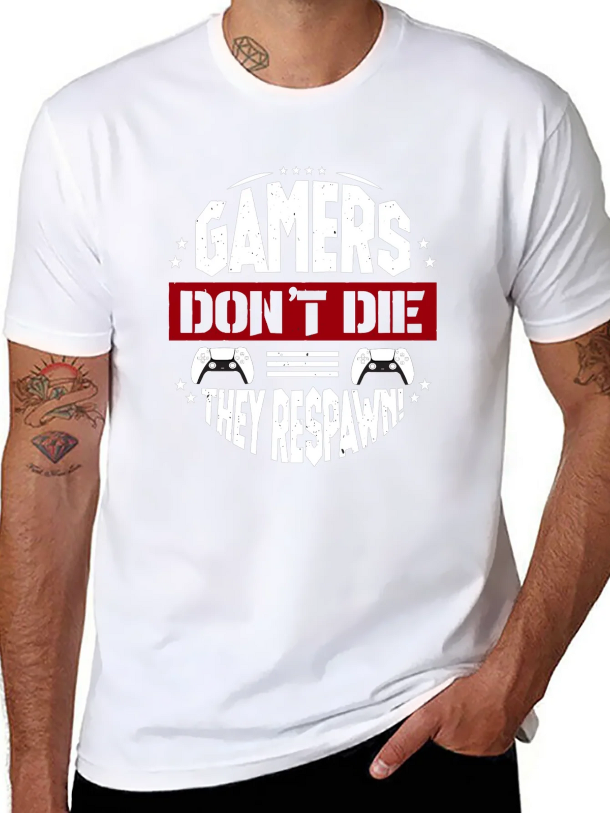 Gamers Dont Die They Respawn Black T-Shirt product image 7