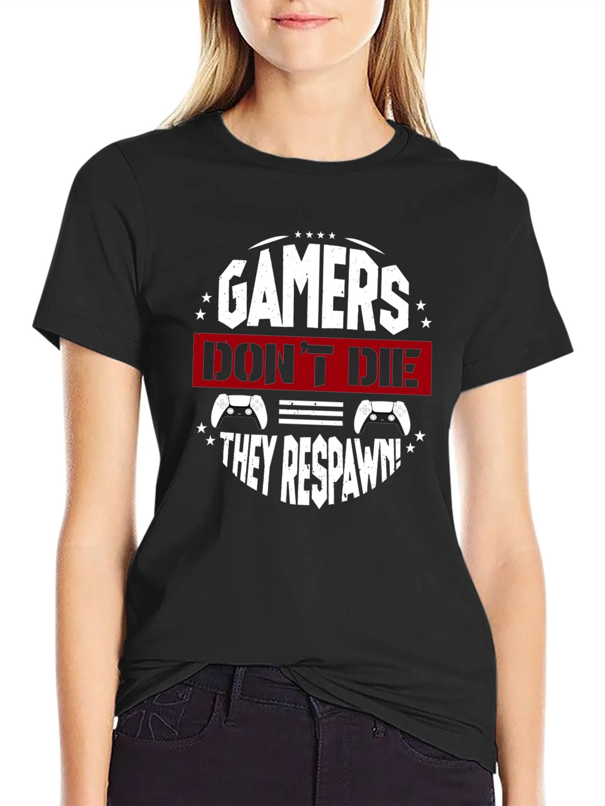 Gamers Dont Die They Respawn Black T-Shirt product image 2